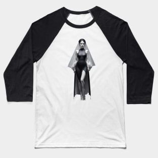 Veiled Elegance: Black and White Fashion Show Screen Prints Baseball T-Shirt